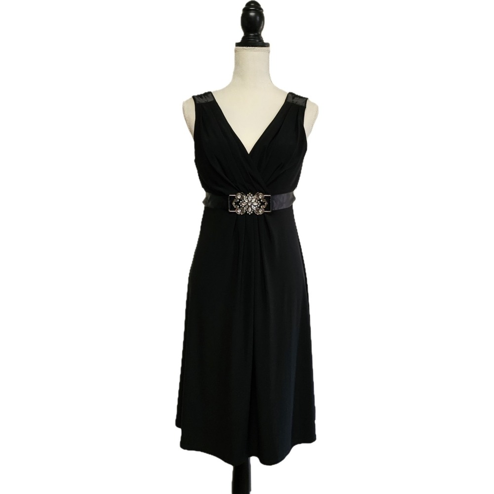 Vintage Y2K Black Rhinestone Belted Babydoll Dress Size 10P Fairy Grunge Glam